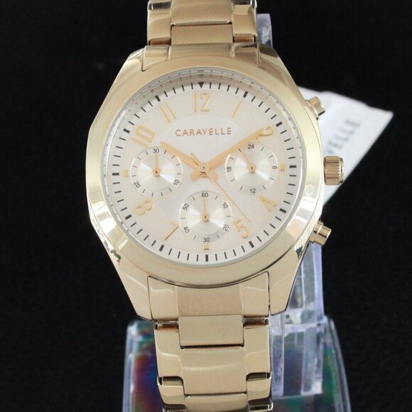 Caravelle Ladies Chronograph By Bulova Champagne Dial 36mm - Picture 3 of 12